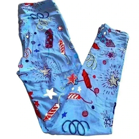 Lularoe one size blue rockets/fireworks leggings. NWOT . Americana/July 4th. - Picture 1 of 6